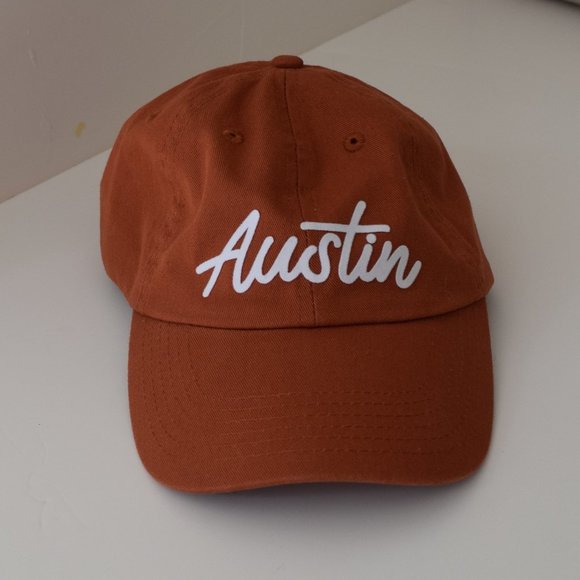 AUSTIN TX Script Spell Out Hat Cap Frankie Jean Lettered Cotton Strap-back H28 - Picture 4 of 7